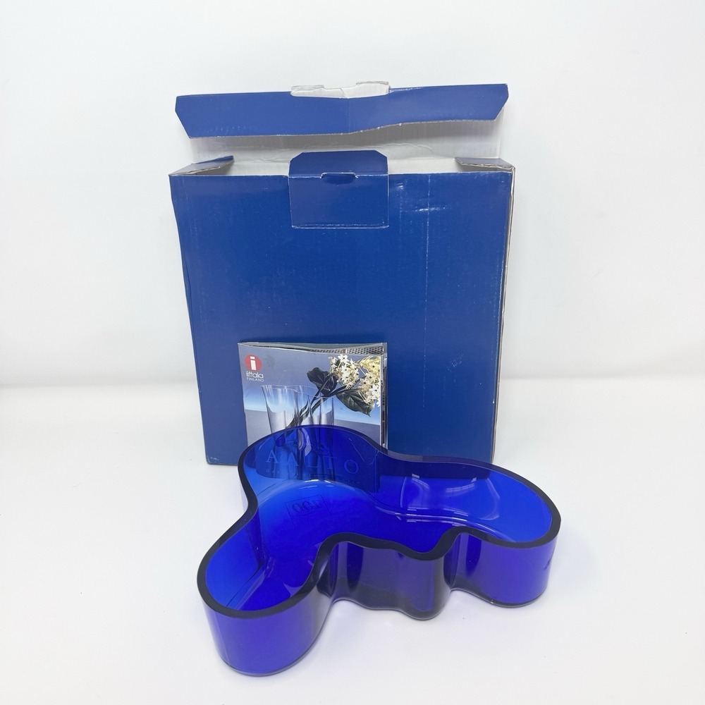 IIttala Alvar Aalto Glass Votive Candle Holder Vase Bowl - COBALT BLUE - Finland